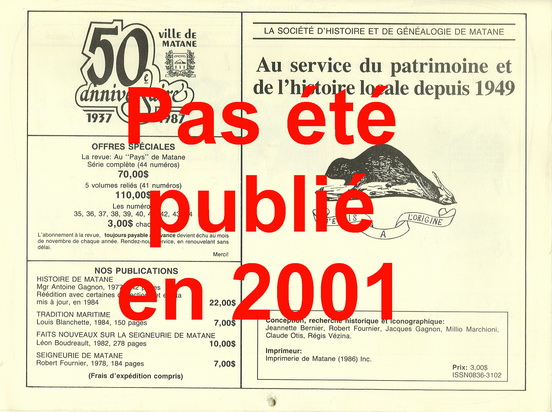 SHGM - 2001 Calendrier SHGM - 2001