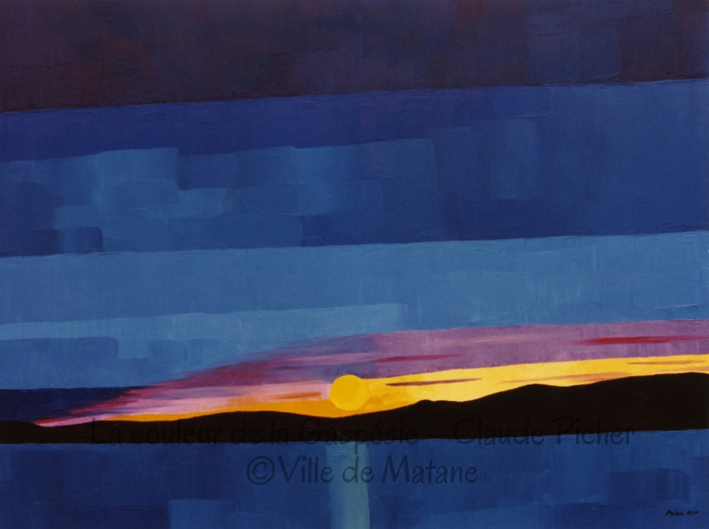 peinture #15, Le soleil couchant devant Matane (22x30 po) 1991