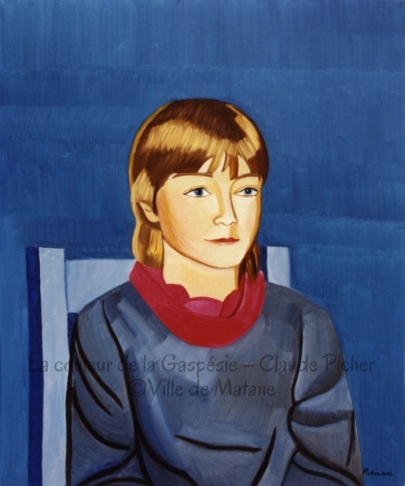 Huile sur toile 20&times;24 1990 Ce tableau constitue l&rsquo;un des seuls portraits de la collection. Il montre une jeune fille, sagement assise sur une chaise, posant pour le peintre. Elle est pr&eacute;sent&eacute;e de trois quarts et regarde au loin. Derri&egrave;re elle, un fond bleu. La chaise sur laquelle est assise la jeune fille est &eacute;galement bleue, de m&ecirc;me que son v&ecirc;tement qui est gris-bleu.