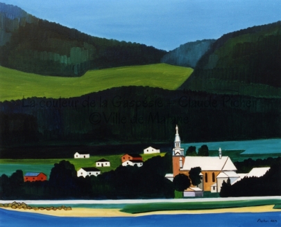 Huile sur toile 24×30 1991 Des montagnes arrondies, couvertes de verdure, occupent la majeure partie de cette toile. Dans la plaine à leur pied, quelques bâtiments composent le village de Sainte-Anne-de-Restigouche. Parmi ces bâtiments, on reconnaît l’église. Celle-ci est entourée d’arbres. Un peu en retrait du village, on peut voir un cours d’eau